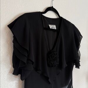 Vintage retro Ann Hobbs Cattiva Black Ruffled wedding g guest Midi Dress